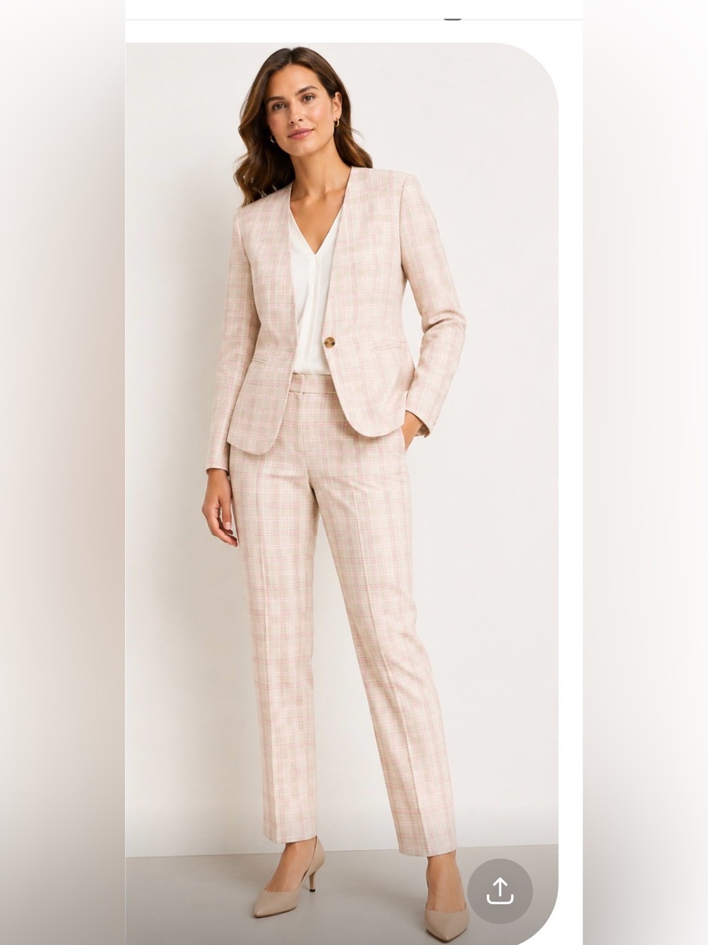 Ann Taylor Plaid Pant Suit in Blush and Cream